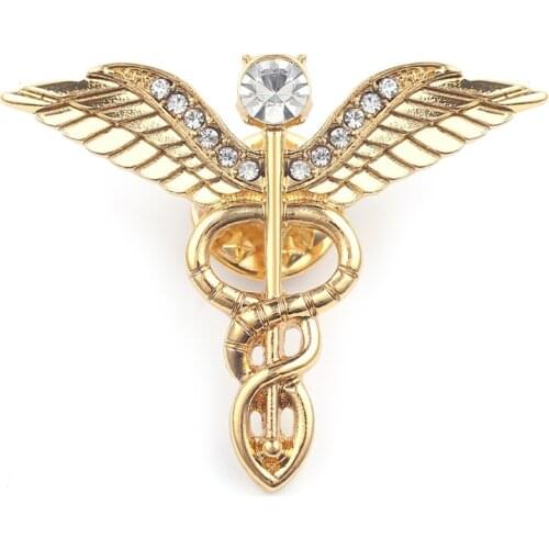 Wholesale Charm Gold Color Caduceus Pins Badges Brooches Lapel Pin Medicine Symbol Gifts for Nurse Doctors Medical Student