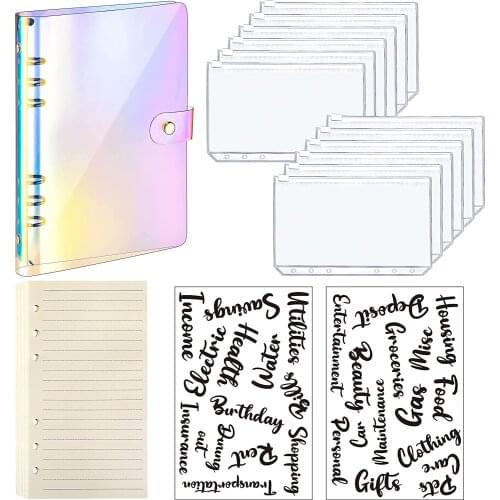 A6 Budget Planner Binder Organizer Soft PVC Notebook Cover with 12 Pieces Binder Pockets, 1 Loose Leaf Paper and 26 Budget Label