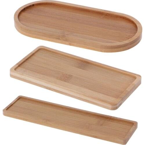 Oval Shape Bamboo Wood Saucer Plant Tray Mini Plant Flower Pot Stand Favor Succulent Pot Tray Simple Elegant Design Home Balcony