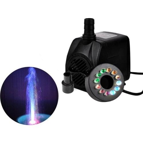 16W Fish Tank Aquarium Submersible Water Pump EU Plug Mini Silent Circulation Fountain Pump 12 Lamps +3 Lamps Colorful LED Light