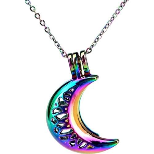 C836 COLORS Beauty Crescent Moon Necklace Pendant Aroma Essential Oil Diffuser Fun Gift