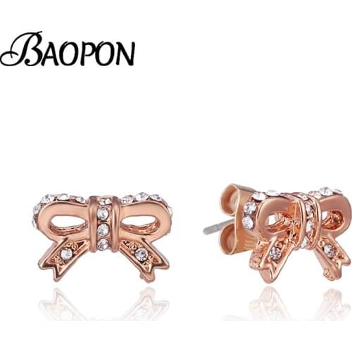 BAOPON Popular Bowknot Stud Earrings For Women & Girls Multicolor Enamel Dazzling Crystal Brand Stud Earrings Jewelry Gift