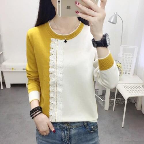 Women Autumn Winter Style Pullover Sweater Lady Casual Long Sleeve -Neck Patchwork Pullover Tops ZZ1154