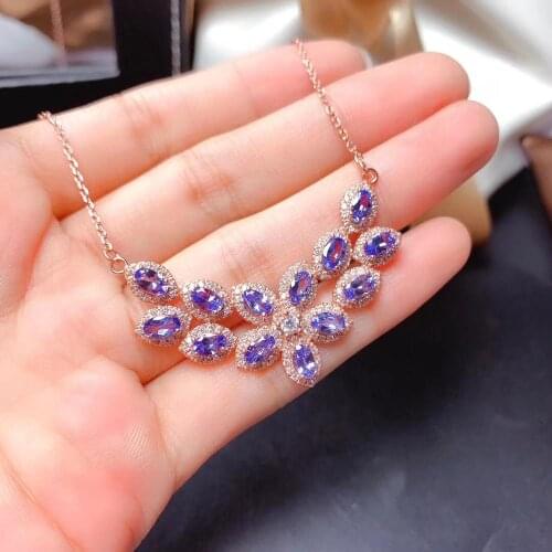 Luxurious row Flower natural blue tanzanite gem Necklace Natural gemstone Pendant Necklace 925 Silver woman party gift jewelry