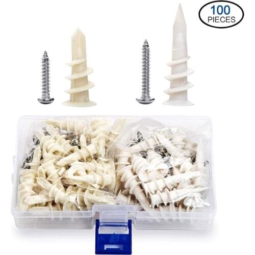 NINDEJIN 100pcs Plastic Expansion Tube Self-drilling Drywall Anchors screw Plasterboard Nylon Anchors Home Curtain Drywall Tool