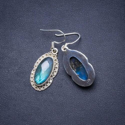 Natural Blue Fire Labradorite Handmade Unique 925 Sterling Silver Earrings 1.5" X4659