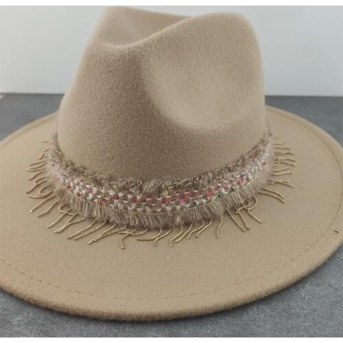 Woolen Felt Women Hat Classic Solid Color Fedoras Hats Female Lady Wide Brim Flat Top Jazz Cap Bucket Hat For Winter