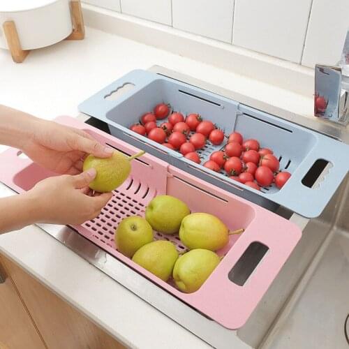Kitchen Sink Drain Basket Shelf Storage Basket Retractable Tableware Vegetable Plastic Basket Kitchen Supplies