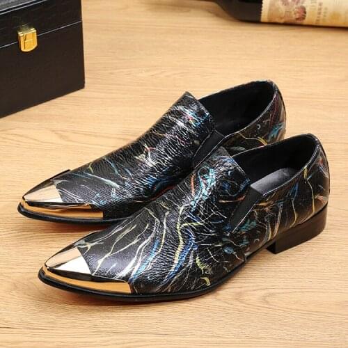 Men Shoes luxury brand Casual Leather Loafers Gold Toe Mens Wedding Flat Dress Shoes Slip On Club Shoes