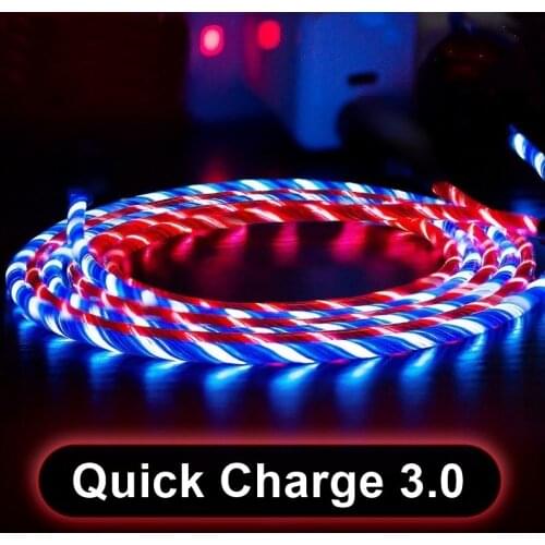 Tongdaytech USB Mobile Phone Charger LED Data Sync Chargeur Usb Cable Quick Charge 3.0 For Iphone X 11 Samsung S8 Carregador