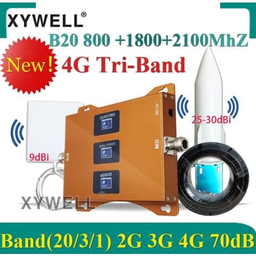 New!!Tri-Band B20 800/1800/2100mhz Cellphone Cellular Signal Booster 4G Cellular Amplifier 4g Repeater GSM 2G 3G 4G LTE DCS UNTS