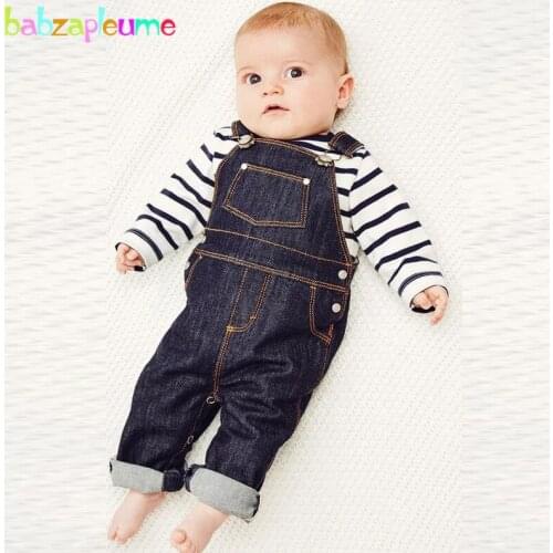 0-24Months/Spring Autumn Newborn Outfits Baby Boys Clothes Set Stripe T-shirt+Denim Overalls Fashion Infant Clothing 2PCS BC1374