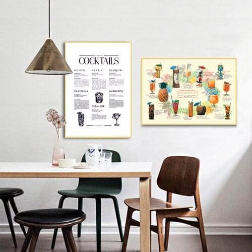 Vintage Tiki Cocktails Prints Tropical Kitchen Wall Art Pictures Decor Poster Retro Cocktails Bar Pub Decoration Painting