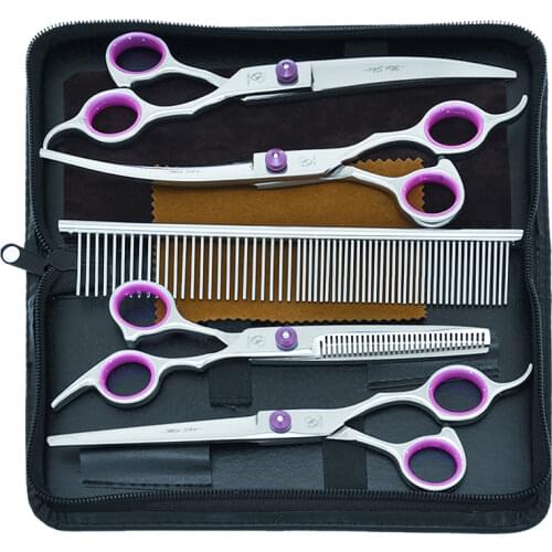 7" Japan Steel Dog Grooming Scissors Pet Cutting Scissor&Curved Shears&Thinning Clipper for Trimming Animal Cut Tesoura B0007A