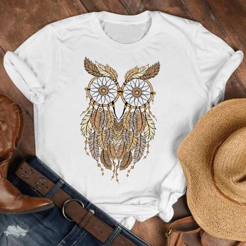 Women Lady Feather Owl Vintage Cute 90s Clothing Fashion Shirt Clothes Womens Top Female Print T Tshirt Tee Graphic T-shirt