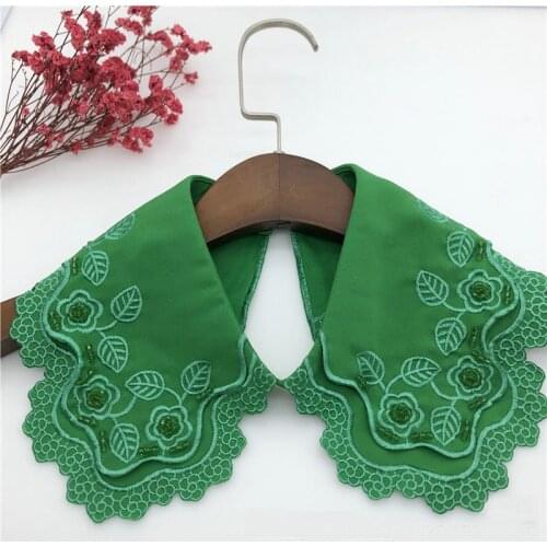 Women Neckwear Tie Two Layer Lace Flower Bead Square Neckline Fake Collar Detachable False Collar Removable Lapel Blouse Tops