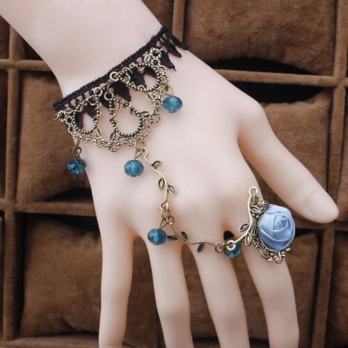 1Pcs Steampunk Vampire Black Lace Rose Bracelets Vintage Gothic Butterfly Bracelet For Woman