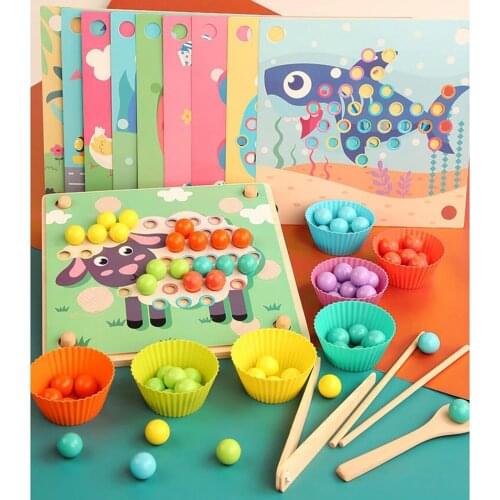 1 Set Kids Wood Clip Beads Game Early Toddler Memory Toys Matching Game
