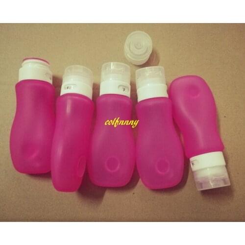 10pcs/lot Free shipping 89ml Travel Refillable Bottles Pink Silicone Skin Care Lotion Shampoo Gel Squeeze Bottle Tube Containers