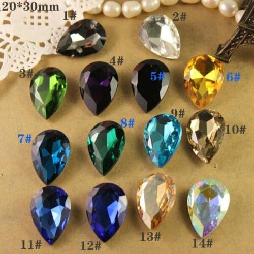 12pcs/lot 20*30mm teardrop Pear glass crystal beads faceted point back stone U choose color shiny
