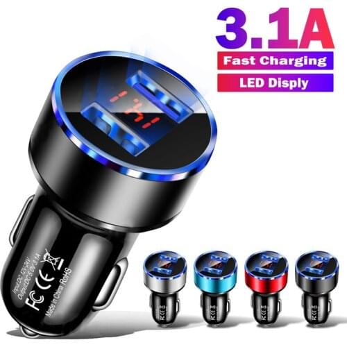 3.1A Dual USB Car Charger Mobile Phone Fast Charging Adapter With LED Display Car Charger For Xiaomi Samsung iPhone 12 Pro Max