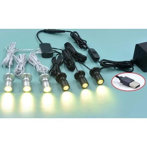 3/4/5/6/7/8/9/10pcs 5V Dimming Mini LED Spot Downlights Lamp Ceiling Surface 1W Silver Black white Mini USB Cabinet Lights