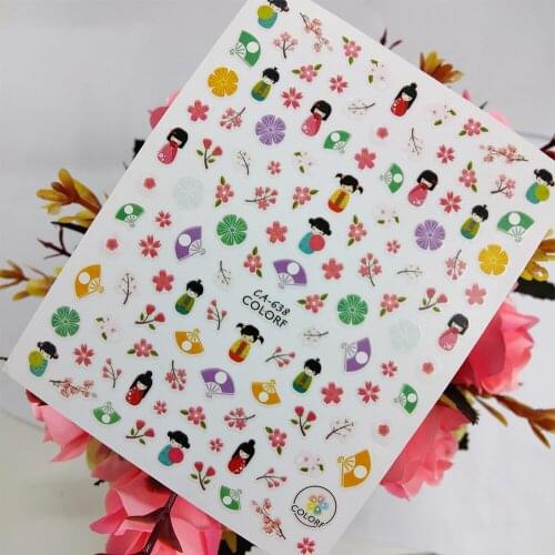3D Nail stickers Art Chinese Style Fan Design Plum Blossom Sliders for Nails Foil Self Adhesive All for Manicure Accessories