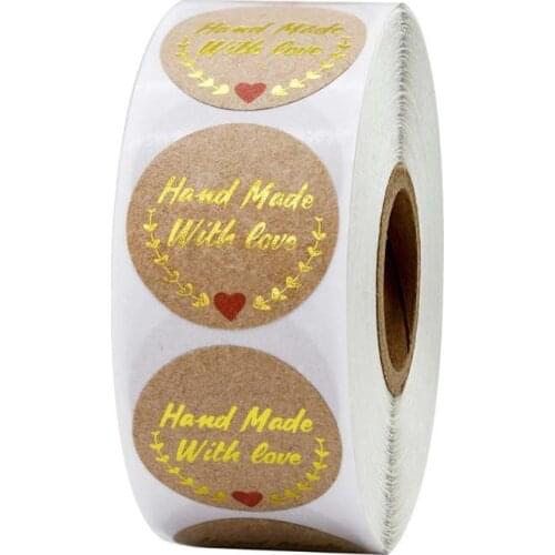 500pcs/roll DIY Handmade with Love Stickers Wedding Kraft Round Seal Labels Shop