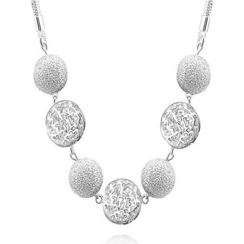 Promotion Luxury silver statement necklace 18inchs chain Light Sand Beads collares Wholesale 925 stamp