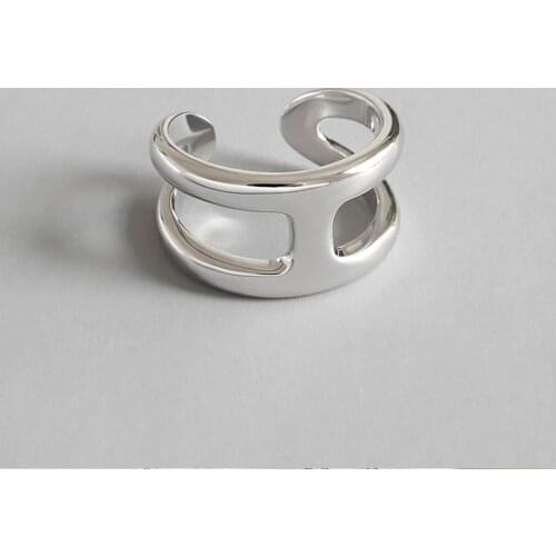 925 Sterling Silver Very Simple Glossy Double H Personality Opening Adjustable Ring Ladys Simple Geometric Ring Accessories