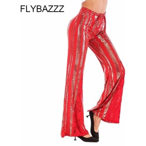 New Elegant Leopard Print Flare Pants Women Fashion Loose Long Pant High Waist Slim Wide Leg Trousers Striped Elastic Yoga Pants