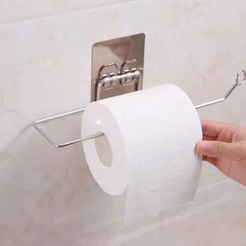 Kitchen Towel Rack Punch-Free Toilet Paper Roll Holder Bathroom Stainless Steel Wall Mount Nail-Free Toilet Paper Box Rack