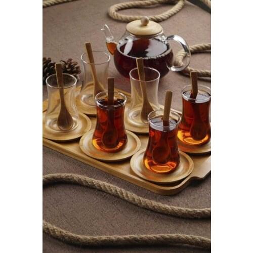 DOLBOVIAcar Enjoy 19 prç 6 Kişlk Bamboo Tray Glass Tea cup Set 10940 mug кружка coffee cup cup اكواب قهوه tazas