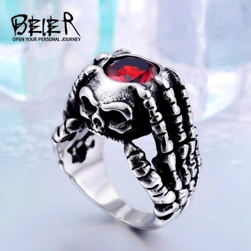 Dropshipping Wholesale 316L Stainless Steel Jewelry Mens Gothic Punk Claw Thingking Skull Skeleton Rings BR8-278 US Size