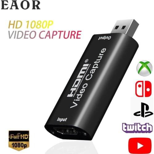 EAOR Mini 1080P Video Card USB to HDMI Video Adapter for Live Streaming OBS Capture PS4 Game Recording Camera Video Capture Card