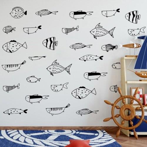 Graffiti Hand Painted Fish Wall Sticker Nordic Style Marine Fishes Vinyl Wall Decal for Kids Baby Bedroom Nursery Decor B928