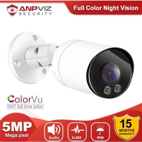Anpviz 5MP Colorful Starlight POE IP Camera Bullet Super Security Cam IR 30m Built-in Microphone Audio IP66 Onvif H.265