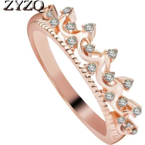 ZYZQ Exquisite Noble Crown Shaped Rings For Women Romantic Proposal Engagement Wedding Bridal Ring Set With Micro Paved Jewelry