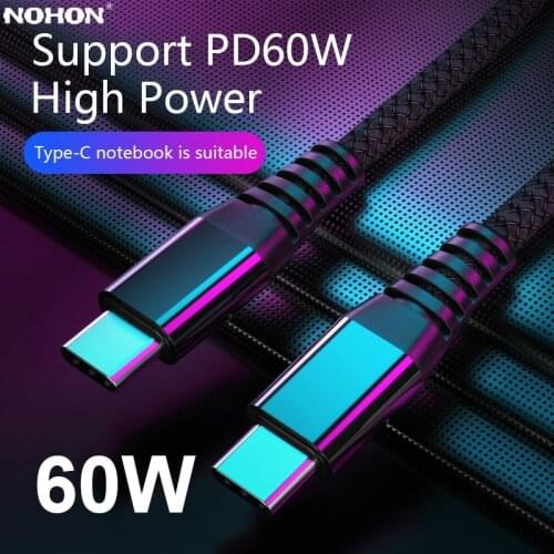 Nohon 60W PD Type C to Type C Cable for Huawei Mate QC 4.0 Fast Charge Data Cable for Macbook Samsung S9Plus USB C to USBC Cable