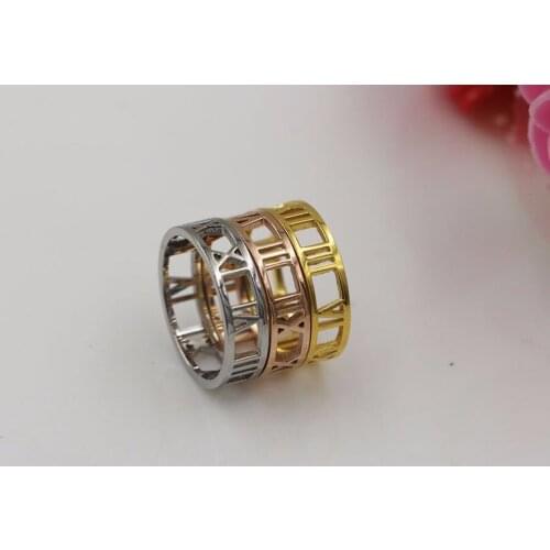 Fashion Rose Gold Color Stainless Steel Hollow Roman Numerals Couple Ring Women Man Party Xmas Wedding Gift