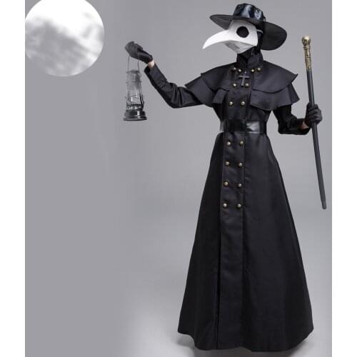 Plague Doctor Costume Long Robe Cape Steampunk Bird Beak Mask Outfits Plague Bird Mouth Doctor Cosplay Halloween Costumes Cross