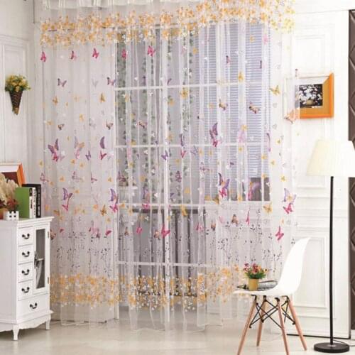 Beautiful Butterfly Print Sheer Curtain Panel Window Balcony Tulle Room Divider Home
