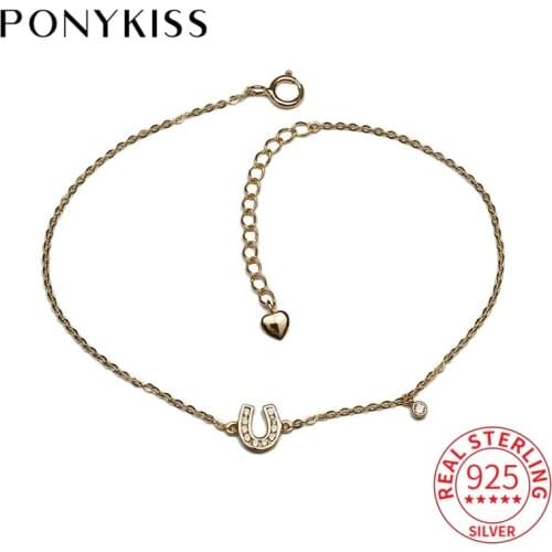 PONYKISS Trendy S925 Sterling Silver U Shape Zircon 14K Gold Bracelets For Women Hiphop Fine Jewlry Delicate Gift Drop Shipping
