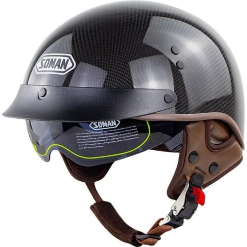 SOMAN Carbon Fiber Casco Moto Helmet Motorcycle Retro with Sun Viosr Moto Helmet DOT Certification SM202