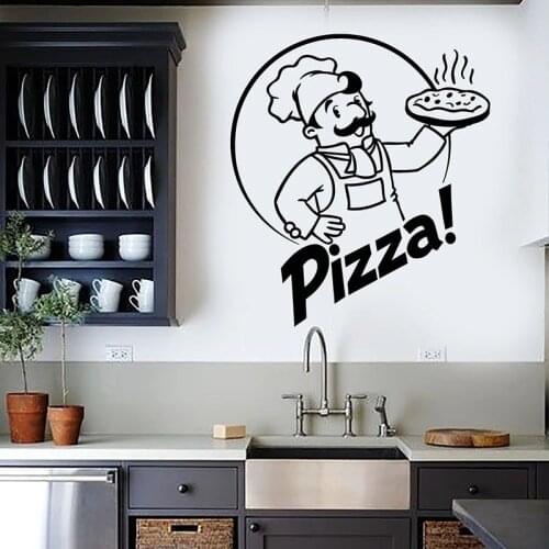 Cartoon Chef Wall Decal Pizzeria Pizza Restaurant Kitchen Interior Decor Italian Food Tasty Menu Vinyl Stickers Art Mural E743