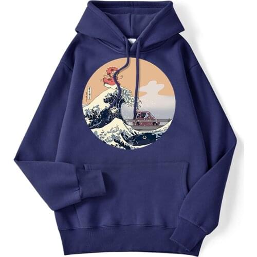 Ponyo Japan Anime Cute Print Men Hip Hop Harajuku Hooded Tops Autumn Loose Sweatshirt Funny Daily Casual Male Hoodies