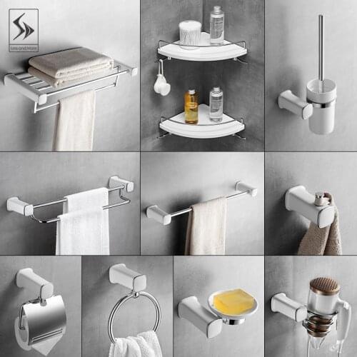 Bathroom hardware set white spray paint 304 stainless steel bath towel rack bathroom accessories toilet rack wall mounted