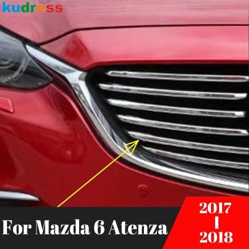 For Mazda 6 M6 Atenza 2017 2018 Car ABS Chrome Front Center Grill Grille Strip Decoration Cover Trims Racing Grills styling
