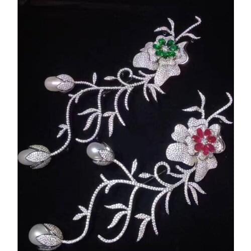 Real natural fresh water pearl brooch pins 925 sterling silver with cubic zircon flower brooch fine women jewelry