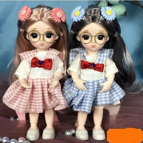 New 17cm BJD Doll 13 Moveable Joint Dolls with Glass 3D Eyes BJD Dolls Little Girl Long Hair Dress Make Up Toy Girls Gift Dolls